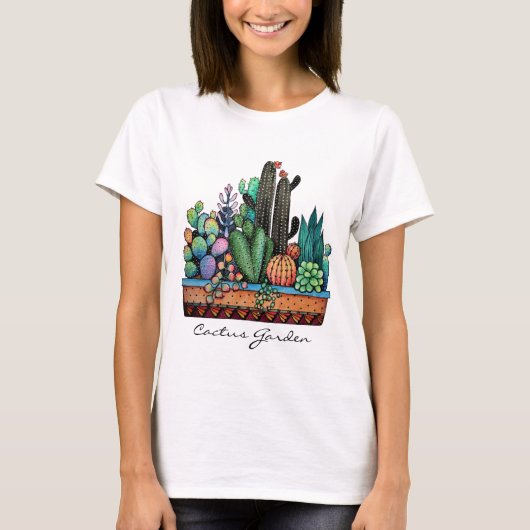 かわいい水彩サボテンの庭インポット Tシャツ (正面)