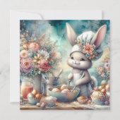 かわいい水彩シェフバニーカラーリングイースターエッグ シーズンカード (正面)