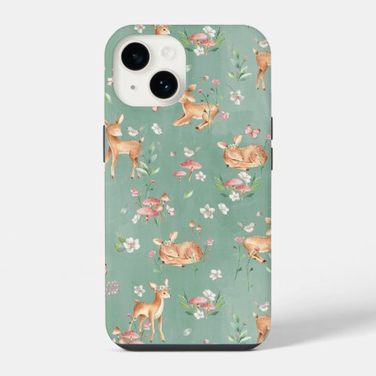 かわいい水彩シカ柄 iPhoneケース (裏面)
