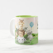 かわいい水彩ジャングルの動物の誕生日 名前入り ツートーンマグカップ (正面左)