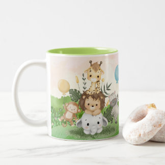 かわいい水彩ジャングルの動物の誕生日 名前入り ツートーンマグカップ
