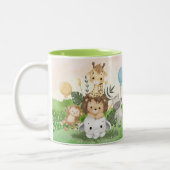 かわいい水彩ジャングルの動物の誕生日 名前入り ツートーンマグカップ (左)