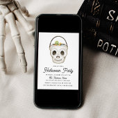 かわいい水彩スカルトリートバケットハローウィンパーティ 招待状