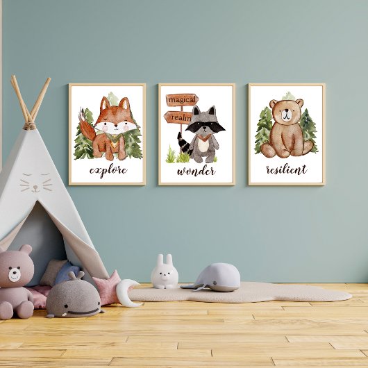 かわいい水彩スタイルクマと木の文字名 ポスター