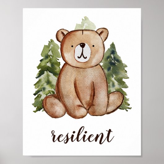 かわいい水彩スタイルクマと木の文字名 ポスター (正面)