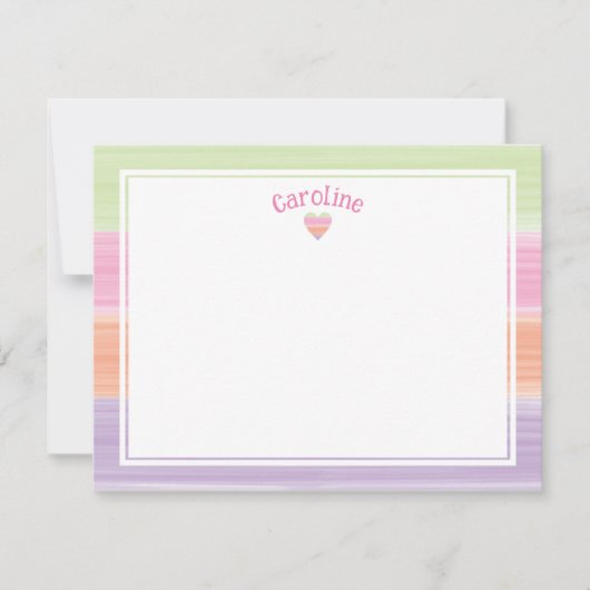 かわいい水彩ストライプとハートのイースター春 ノートカード (正面)
