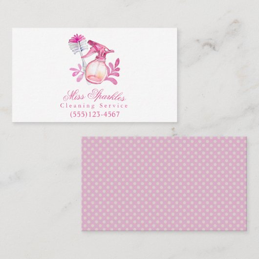 かわいい水彩スプレーボトル清掃サービス 名刺 (正面/裏面)