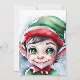 かわいい水彩タッチのクリスマスエルフ 長い耳 シーズンカード