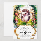 かわいい水彩タッチのハリネズミの誕生日 招待状 (正面/裏面)