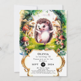かわいい水彩タッチのハリネズミの誕生日 招待状