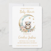 かわいい水彩タッチのフクロウのベビーシャワー招待状 招待状 (正面)