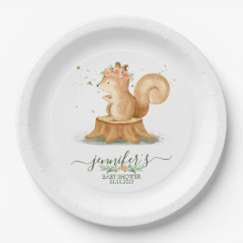 かわいい水彩タッチのリス　野生の赤ちゃん　生まれたばかり ペーパープレート