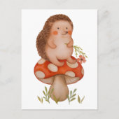 かわいい水彩タンポポの上のハリネズミの誕生日 ポストカード (正面)