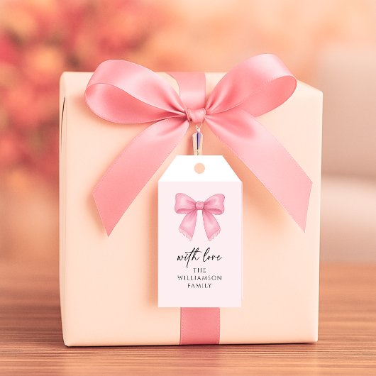 かわいい水彩チェリーボウコケッタパターン ギフトタグ