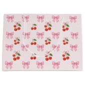 かわいい水彩チェリーボウコケッタパターン ラージペーパーバッグ (正面)