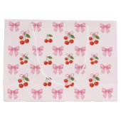 かわいい水彩チェリーボウコケッタパターン ラージペーパーバッグ (裏面)