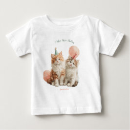 かわいい水彩テクスチャの子猫パーティー 誕生日 ベビーTシャツ
