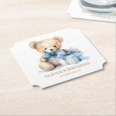 かわいい水彩テディベアのファーストバースデー ペーパーコースター (アングル)