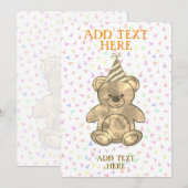 かわいい水彩テディベアの誕生日 招待状 (正面/裏面)