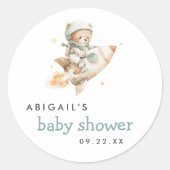 かわいい水彩テディベア宇宙飛行士ベビーシャワー ラウンドシール (正面)