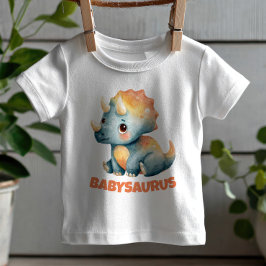 かわいい水彩トリケラトプス恐竜ベイビーサウルス ベビーTシャツ