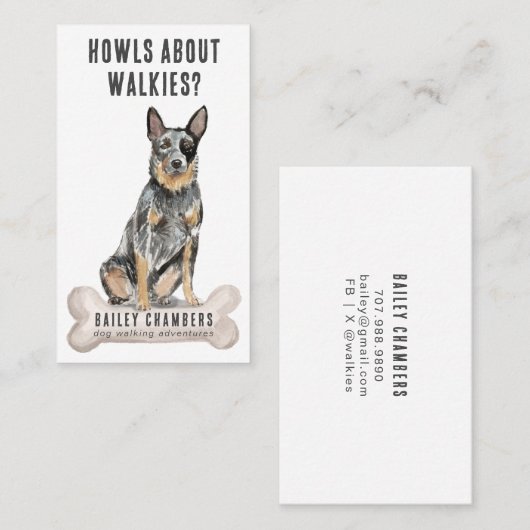 かわいい水彩ドッグウォーカー 名刺 (正面/裏面)
