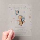 かわいい水彩ドラゴンバルーンファースト誕生日 アクリル招待状 (インサイチュ (ポータブル))