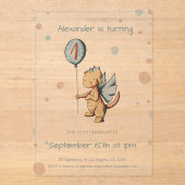 かわいい水彩ドラゴンバルーンファースト誕生日 アクリル招待状 (正面)