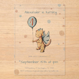 かわいい水彩ドラゴンバルーンファースト誕生日 アクリル招待状