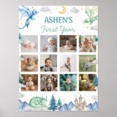 かわいい水彩ドラゴン1歳写真マイルストーン ポスター (正面)