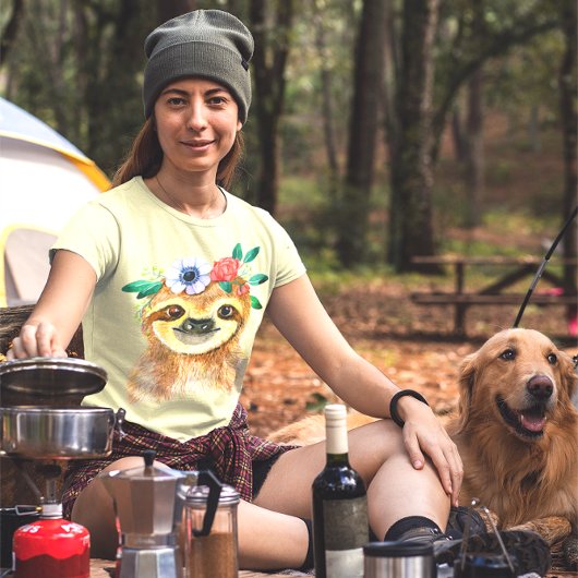 かわいい水彩ナマケモノと花リース|過去記事 Tシャツ