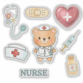 かわいい水彩ナース医療要素キスカット シール (正面)