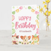 かわいい水彩ハッピーバースデー動物パーティー子 カード (黄色い花)
