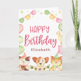 かわいい水彩ハッピーバースデー動物パーティー子 カード