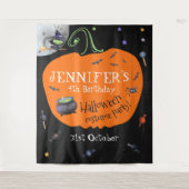 かわいい水彩ハロウィン子供写真背景 タペストリー (正面)