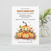 かわいい水彩ハロウィーンカボチャ彫刻パーティー 招待状 (スタンド正面)
