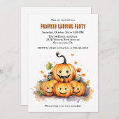 かわいい水彩ハロウィーンカボチャ彫刻パーティー 招待状 (正面/裏面)