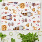 かわいい水彩ハロウィーン格言、カボチャと猫 キッチンタオル (折り畳み)