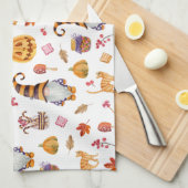 かわいい水彩ハロウィーン格言、カボチャと猫 キッチンタオル (四つ折り)