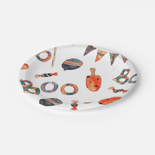 かわいい水彩ハローウィンパーティ ペーパープレート (アングル)