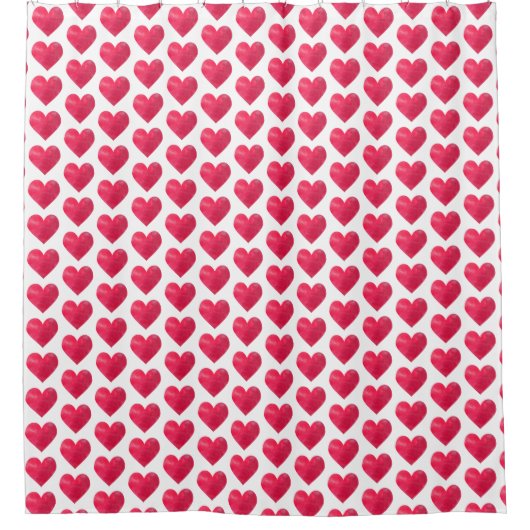 かわいい水彩ハートシンプルバレンティンパターン シャワーカーテン (正面)