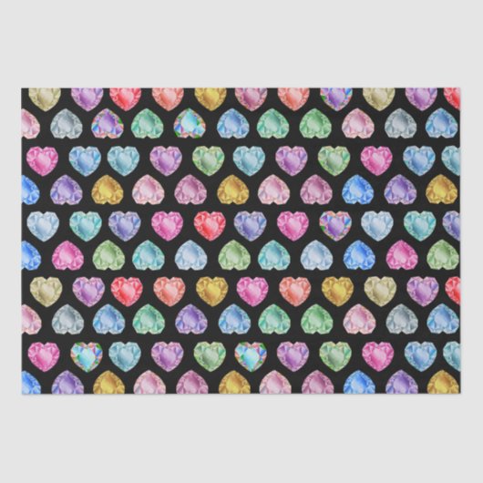 かわいい水彩ハートジェムストーンカラフルファンギーリー 薄葉紙 (正面)