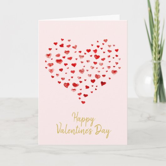 かわいい水彩ハートハッピーバレンタインデー シーズンカード (正面)