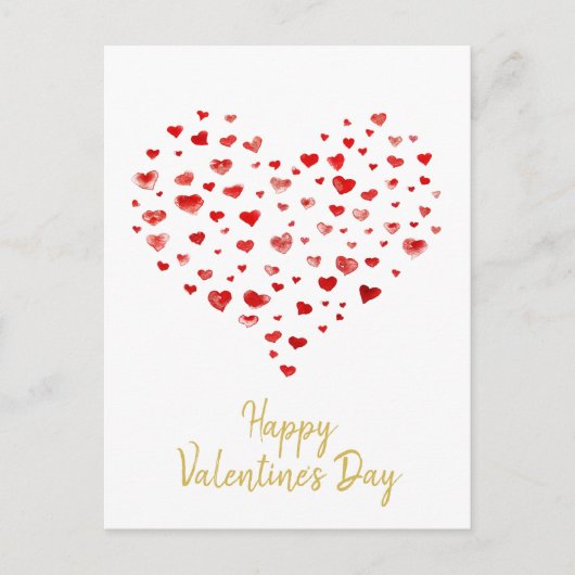 かわいい水彩ハートハッピーバレンタインデー シーズンポストカード (正面)