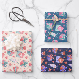 かわいい水彩ハートラブパターンバレンタインデー ラッピングペーパーシート