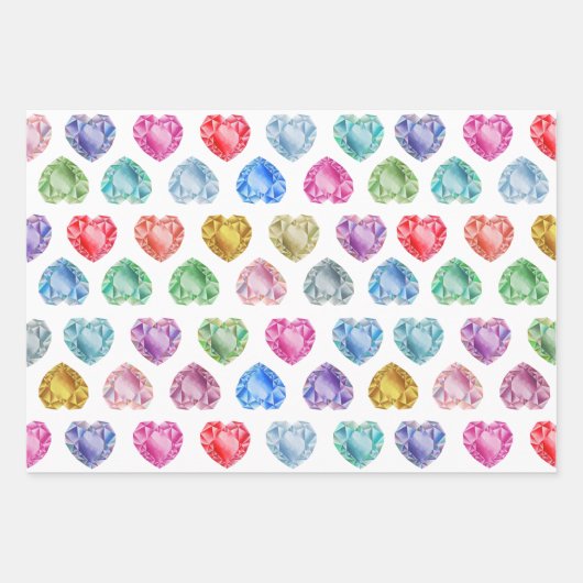 かわいい水彩ハート宝石カラフルおもしろいガーリー ラッピングペーパーシート (正面)