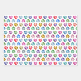 かわいい水彩ハート宝石カラフルおもしろいガーリー ラッピングペーパーシート