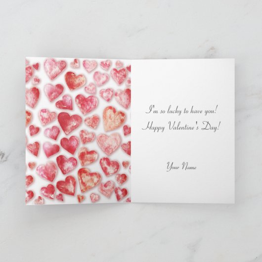 かわいい水彩ハート私たちの最初のバレンタインデー シーズンカード (内部)