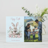 かわいい水彩バニーとイースター卵のフローラ写真 シーズンカード (スタンド正面)