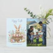 かわいい水彩バニーとイースター卵のフローラ写真 シーズンカード (スタンド正面)